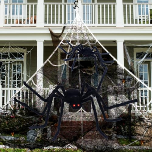 Halloween Spider Web Set with 50 and 24'' Giant Spiders + 23ft Triangular Web & 20g Black Stretch Spider Webs - Ultimate Scary Haunted House Decor for Garden, Porch, Party Halloween Decorations