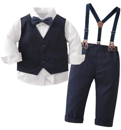 Lito Angels Neonato Bambino Abito 4 Pezzi Camicia Gilet Pantaloni Papillon per Battesimo Matrimonio Blu Navy Taglia Taglia 92 (18-24 Mesi)