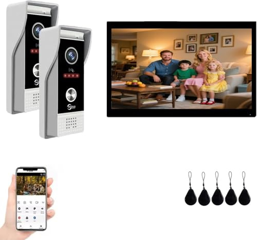 Video Doorbell Intercom System,10 Inches Touch Screen (Black) Video Doorbell Door Phone System,Support Remote Unlock, Dual-Way Intercom,Night Vision for Villa House Apartment (2-Camera + 1-Monitor)
