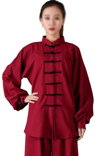 Women Cotton Linen Tai Chi Uniforms, Kung Fu Clothing Morning Exercise Uniform red-XS