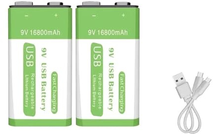Vqxmhrpw Batterie Rechargeable Li-ION 9 V 16800 MAh De Type C for Multimètre, Microphone, Jouet, Télécommande, Karaoké(2PCS)