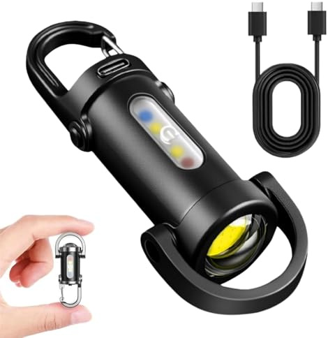 ShengQiu 1200LM Super Bright LED Mini Keychain Flashlight,Rechargeable USB Torch,Waterproof Small Pocket Keyring Light,Mini Flashlight,Ultra-Bright EDC Torches for Hiking,Camping,Emergency