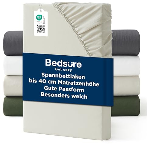 Bedsure Spannbettlaken 180x200cm Oeko-TEX - bis 40cm Tiefe, Natur | Spannbetttücher Mikrofaser Waschoptik, Baumwoll-Haptik, Bettlaken für Hohe Matratzen & Boxspringbett, Weich & Hautsympathisch