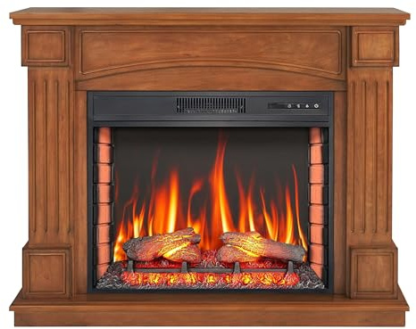 ArtiFlame Boston AF28S – Elektrischer Kamin Eiche, Klassisches Design, Wandmontiert, Gemauerte Feuerraumwände, Knistern von brennendem Holz, Freistehend, 3D-Effekt, Mit Display und Fernbedienung