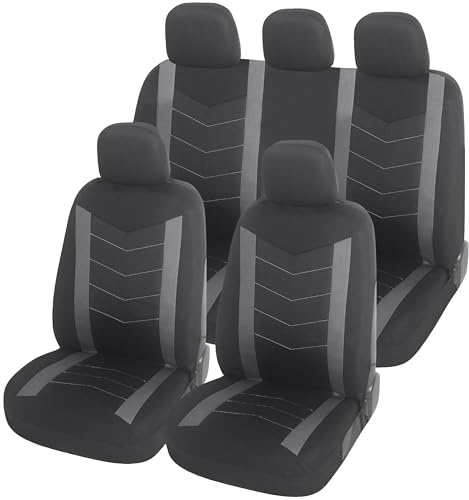 Upgrade4cars Auto-Sitzbezüge Set Universal Grau | Auto-Schonbezüge Vordersitze & Rückbank | Auto-Sitzbezug Schwarz | Autozubehör Innenraum | Geschenke für Frauen und Männer