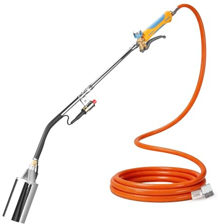 DOMINOX Brûleur de mauvaises herbes 1070 °C avec tuyau de gaz propane de 5 m, sans régulateur | Allume-mauvaises herbes avec allumage piézo, brûleur à gaz pour jardin