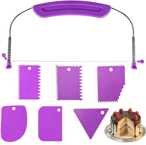 ZKFSIE Cake Leveller, Professional Cake Cutter and Slicer with Six Cream Scrapers, Stainless Steel Cake Leveler for Baking Enthusiasts, 27.3 x 15.8 cm Purple Cake Slicer Cutter Divider Set