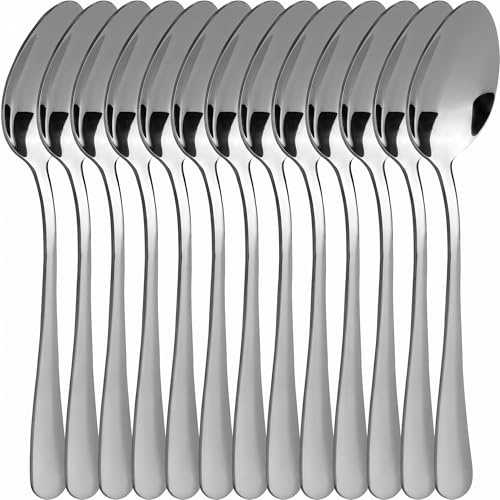 Pack 12 Cucharas de Postre Acero Inoxidable Espejo — Cucharillas Postre y Cucharillas Café | 13cm x 3cm | Para Tartas, Helados y Merienda | Anticorrosión | Apto Lavavajillas