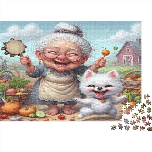 Großmutter Weißer Hund Mini 1000 Teile Puzzle Papier Erwachsene Bauernhof Mini Puzzle für Erwachsene Familienzeit Entspannung 38x26cm/1000pcs