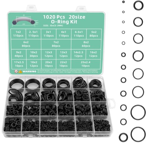 1020PCS O Rings Rubber Assorted Seal Kit, 20 Sizes Nitrile Rubber O Rings