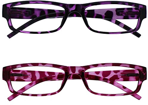OPULIZE ACE Classic Reading Glasses for Women Men, Scratch Resistant, Narrow Frame with Spring Hinges, Purple/Pink +3.00 (Pack of 2)