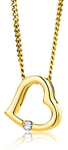 OROVI Collana Donna Oro Giallo 18KT Girocollo con Cuore con Diamante naturale 0,01 ct 42 cm, estendibile fino a 45 cm, gioiello anallergico confezionato in un elegante astuccio portagioie