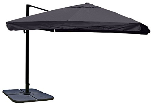 Mendler Gastronomie-Ampelschirm HWC-A96, 3,5x3,5m (Ø4,95m) Polyester/Alu 25kg Flap mit Ständer - anthrazit