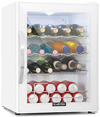 KLARSTEIN Nevera Pequeña Puerta Cristal Habitaciones, Mini Frigorificos Portatil Electrico, para Bebidas, 60L, con Estantes