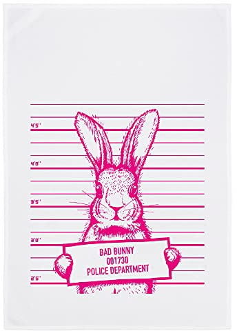 Geschirrtuch weiß, Bad Bunny in Pink