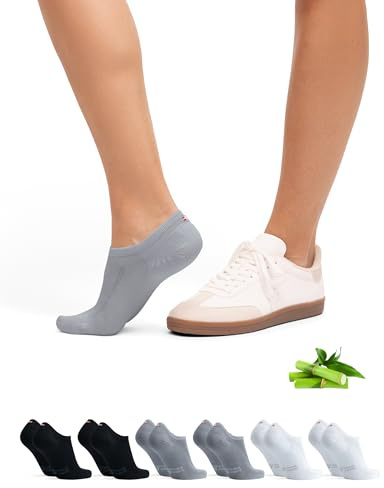 DANISH ENDURANCE Osynliga Bambustrumpor, Mjuka strumpor med Non-Slip Silikonhäl, for Män och Kvinnor, Unisex, 6-pack, Flerfärgad (2x Grå, 2x Svart, 2x Vit), 39-42