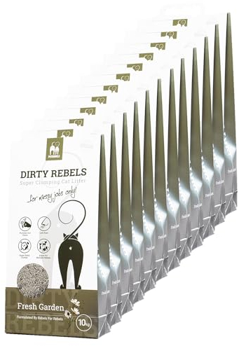 Petrebels Katzenstreu Dirty Rebels, 12x 10 Liter, Fresh Garden Duft, 100% Natürlich, 12er-Pack