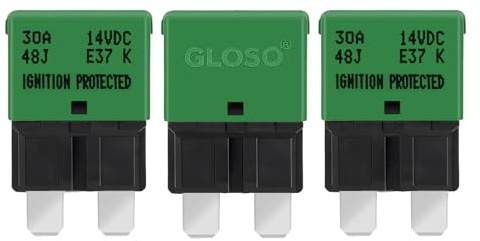 GLOSO flachsicherungen Autosicherungen Leistungsschalter für KFZ Auto Wohnmobil Boot Motorrad Automatisches Zurücksetzen 3 Stück 30A E37