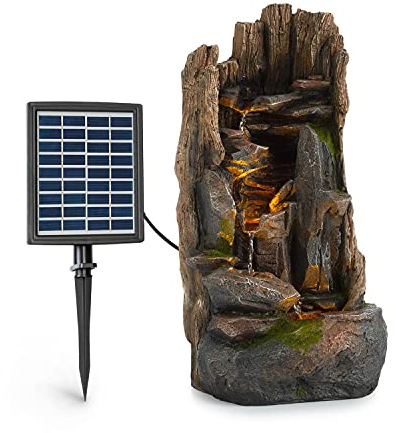 Blumfeldt Mystic Tree - Fuente Solar, para Exteriores e Interiores, Concepto LoopFlow, Autonomía de hasta 5 Horas, Luces LED, Poliresina, Resistente heladas, Simulación de Madera, Madera