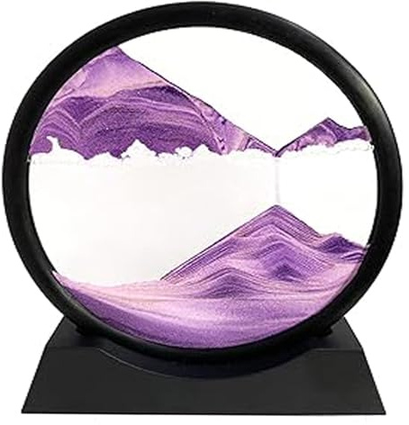LINPING Fließendes Sandgemälde, bewegliches Sandkunstbild, rundes Glas, 3D-Tiefsee-Sandlandschaft in bewegter Anzeige,Sandrahmen, Heim- und Büro-Desktop-Dekorationen (Lila, 7 Zoll)