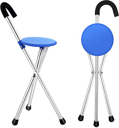 SEVEEZ Pliable Canne Siège, Portable Canne De Marche avec Siège, Aluminium Tripode Béquille Tabouret Charge Maximale 120kg Léger Aide À La Marche pour Les Personnes Âgées
