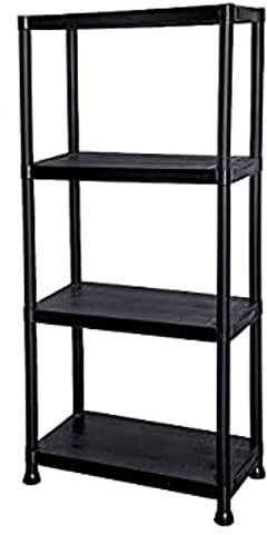 TAHA ® 4 TIER BLACK PLASTIC GARAGE STORAGE SHELVING SHELVES STORAGE UNIT SHED SHELF 133x60x30