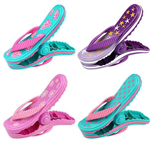 Strandtuch Clips, 4 Stück handtuchklammern für strandliegen, große Kunststoff Wäscheklammern, Hausschuh-Handtuch-Clips für Sonnenliegen, Clips für Strandtücher, Urlaub, Badetuch Clip