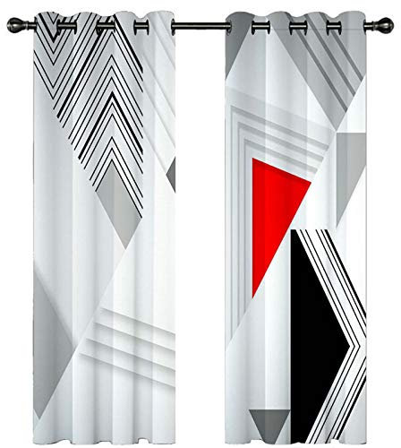 Homxi Küchengardinen Modern Blickdicht 2er Set,2 x 132W x 244H cm,Gardinen Lichtundurchlässig Set Grau Weiß Rot Schwarz Geometriemuster Vorhänge Wohnzimmer Ösen