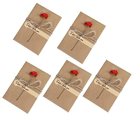 Operitacx 10stücke Kraftpapier Grußkarten Mit Getrockneten Rosenblumen Vintage-design Für Danke Neujahr Weihnachten Geburtstag Hochzeit Muttertag Erntedank