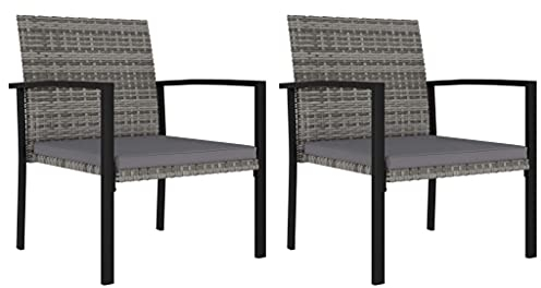 vidaXL Garten Essstuhl 2 STK., Esszimmerstuhl mit Stahlgestell, Gartenstuhl für den Außenbereich, Outdoor Stuhl Terrassenstuhl, Poly Rattan Grau