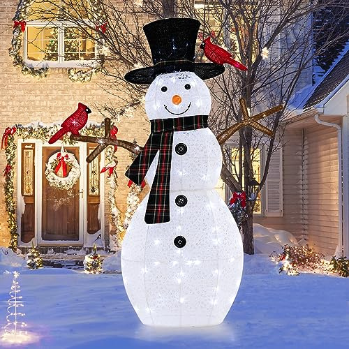 COSTWAY 3.6FT/4.2FT/5FT/6FT Lighted Christmas Snowman, Pre-Lit Snowman Ornament Xmas Decoration with 80/70/180/180 LED Lights, Christmas Holiday Decor for Home Garden Yard (with 70 Lights, 4.2FT)
