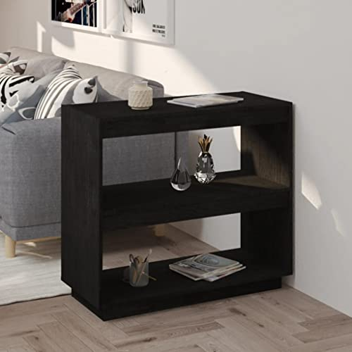 Vitrinenschrank Ausstellungsständer Wohnzimmerschrank Bücherregal Schwarz 80x35x71 cm Massivholz Kiefer für Wohnzimmer Büro Schlafzimmer Bad