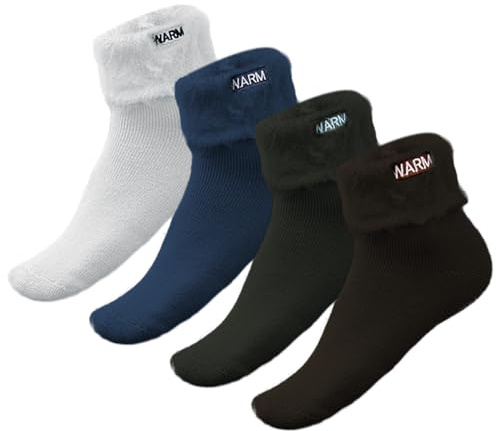 COACOM 4 paires de chaussettes thermiques, accessoires thermiques d'hiver, chaussettes anti-ski, chaussettes monochromes mi-mollet, chaussettes de sol pour femmes, chaussettes épaisses pour la maison,
