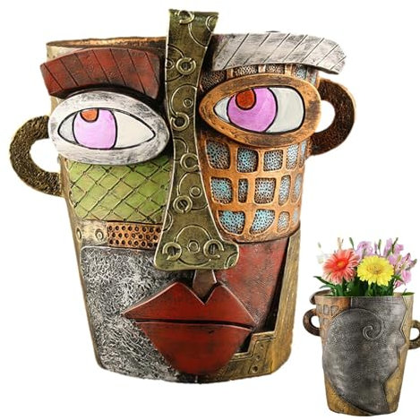 Anulely Vaso da fiori con faccia astratta, vaso con faccia astratta | Vaso da fiori astratto colorato con maniglie, divertente vaso per piante grasse, vasi creativi con testa in resina per soggiorno