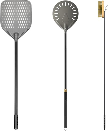 G.a HOMEFAVOR 12 Pollici Pala per Pizza, 9 Pollici Pala per Pizza in Alluminio Anodizzato Duro, Spazzola per Forno Pizza con Manico Smontabile