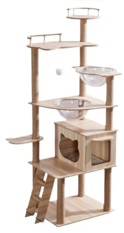 PIPONS Katzenbaum Kratzbaum Kratzbaum Aus Holz Für Hauskatzen, Kratzbaum Für Große Katzen, Moderner Kratzturm Mit Korb katzenkratzbaum