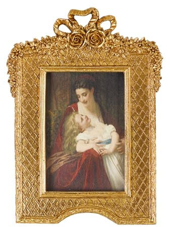 SDlumeiy Vintage Gold Photo Frame With Glass - 4x6 inch for Wall Hanging or Tabletop Display, Beautiful Resin Design
