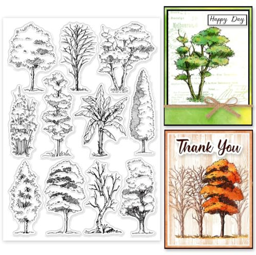 GLOBLELAND 21x14.8 cm Natur Wald Baum Transparente Silikonstempel Bambus Tote Bäume Klare Stamps Pflanzen Silikonstempel Für Kartengestaltung DIY Prägung Journaling