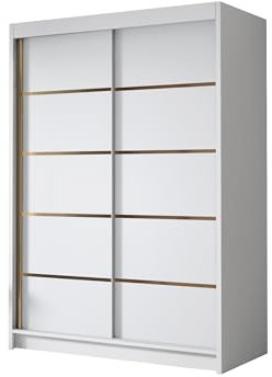 Mirjan24 Kleiderschrank mit Goldverzierung Laraso IV 120 cm Breit, Garderobenschrank, Schlafzimmerschrank mit Kleiderstange und Einlegeböden für Kleidung (Weiß)