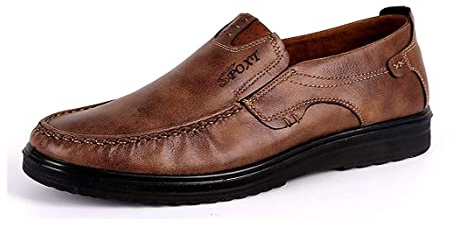 Classic Casuales Mocasines Zapatos de Amplio sin Cordones para Hombre Conducción Antideslizante Ocio Gamuza（Caqui,43 EU