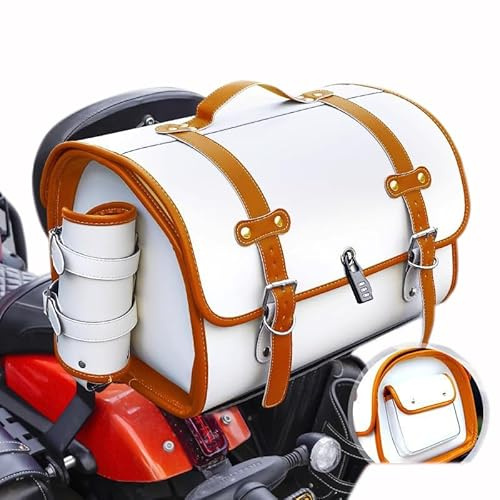 THOMIX Motorrad Hecktasche für Kymco Xciting 250 300 350 400 400i 250i 300i 350i, Leder Abnehmba wasserdichte Motorrad Satteltasche, Motorrad Multifunktionale Hecktasche, Motorrad Zubehör,E White