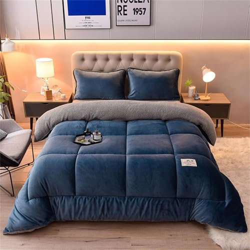 AIMENJOY Couette d'hiver en Coton, Couette en Velours Double Face, Épaissir Cachemire Courtepointe, Couverture Unie, Couette Cadeau Chaude et épaisse (Blue,220x240cm - 5KG)