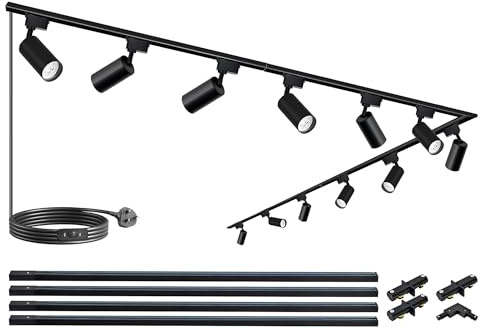 Brightened Track Lighting Heads and Rails Kit, 20W 6000K Plug in LED Track Lights Compatible with H-Type Track Light System with 4x1m Track Rails Modern Indoor Spotlight for Accent Illumination
