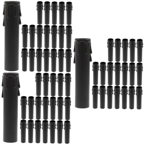 Angoily 60 Piezas tubo de vela lagrimal cubierta de vela alta cubiertas de luz de araña vela cubre mangas portalámparas de araña partes de candelabros cubiertas de velas PD Black