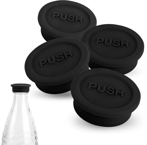4pcs Black Soda Bottle Lid Sealing Cap Cover for Sodastream Glass Bottle | Silicone, Drink Bottle, Reusable Soda Water Bottle Cap Replacement Parts