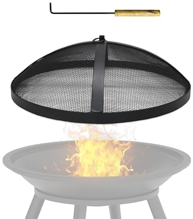 Feuerstelle Funkenschutz, rund, kompatibel mit Solo-Herd, Lagerfeuer-Größe Feuerstelle – Edelstahl Soloofen Lagerfeuer-Zubehör mit Haken zum einfachen Anheben & mit Lagerfeuer-Entfernungswerkzeug
