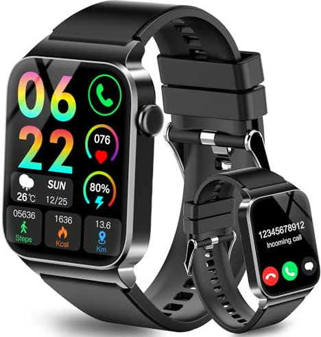 STECEi 1,85'' HD Smartwatch mit Bluetooth Anrufe, 110+ Sportmodi, IP68 Wasserdicht, Schwarz