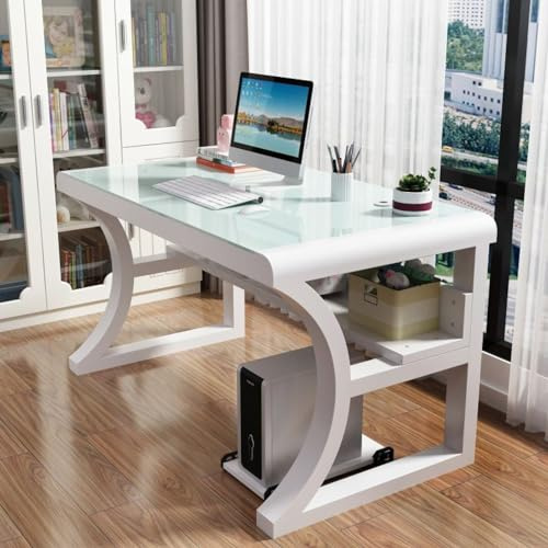 GLMGBP Scrivania per Computer in Vetro temperato con Ripiani portaoggetti - Scrivania da Gioco Semplice e Moderna Rosa per Ufficio Domestico - Ampia postazione di Lavoro (100x60x75 cm)