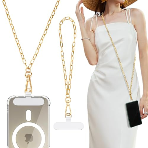 TiMOVO Cordon Telephone Portable, Lot de 2 Lanière pour Téléphone Universelle 128cm & 36cm Compatible avec iPhone & la Plupart des Smartphones, Dragonne Telephone Portable avec 2 Patchs, Or