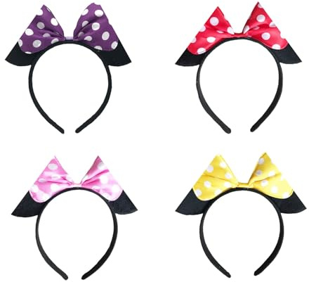 MUNSKT 4 Pcs Mickey Minnie Mouse Ears Headbands Holiday Party Novelty Accessory Birthday Party Cosplay Accessories for Kids Adults